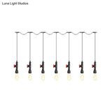 Industrial Iron Multi Pendant Light With Black Finish - 5/7 Bulbs Tandem Hanging Lamp