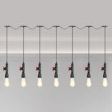 Industrial Iron Multi Pendant Light With Black Finish - 5/7 Bulbs Tandem Hanging Lamp 7 /