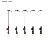 Industrial Iron Multi Pendant Light With Black Finish - 5/7 Bulbs Tandem Hanging Lamp