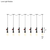Industrial Iron Multi Pendant Light With Black Finish - 5/7 Bulbs Tandem Hanging Lamp
