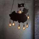 Industrial Island Pendant Lamp - Iron Panel Black Hanging Light Kit 7 Bulbs Map And Flag Shape