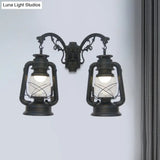 Industrial Lantern Wall Sconce Light Fixture - 2 Bulb Clear Glass Design In A Black/Bronze/Copper