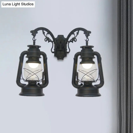 Industrial Lantern Wall Sconce Light Fixture - 2 Bulb Clear Glass Design In A Black/Bronze/Copper