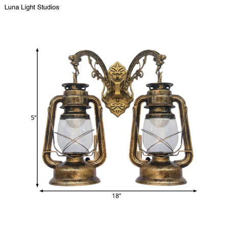 Industrial Lantern Wall Sconce Light Fixture - 2 Bulb Clear Glass Design In A Black/Bronze/Copper