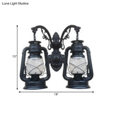 Industrial Lantern Wall Sconce Light Fixture - 2 Bulb Clear Glass Design In A Black/Bronze/Copper