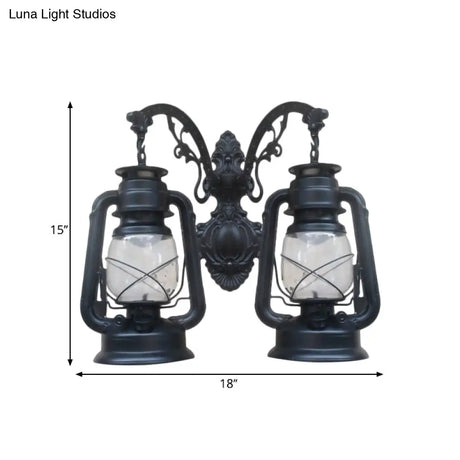 Industrial Lantern Wall Sconce Light Fixture - 2 Bulb Clear Glass Design In A Black/Bronze/Copper
