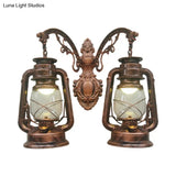 Industrial Lantern Wall Sconce Light Fixture - 2 Bulb Clear Glass Design In A Black/Bronze/Copper