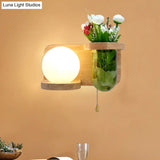 Industrial Led Wall Sconce Light - Milky Glass Orb Wood Left/Right