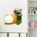 Industrial Led Wall Sconce Light - Milky Glass Orb Wood Left/Right / Left