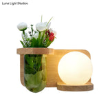 Industrial Led Wall Sconce Light - Milky Glass Orb Wood Left/Right