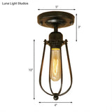 Industrial Loft Black Metallic Mini Cage Semi Flush Light Fixture - 1 Close To Ceiling