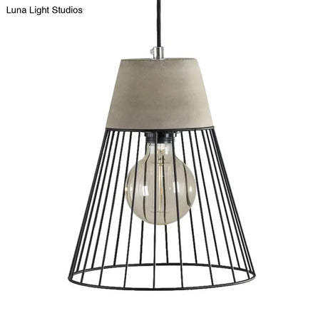 Industrial Loft Metallic Pendant Lighting - Gray/Red Tapered Design With Wire Guard Ideal For
