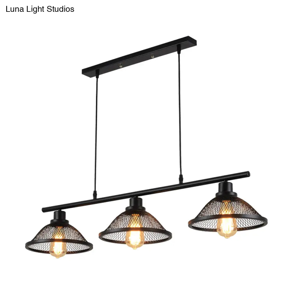 Industrial Mesh Pendant Light With 3 Black Lights For Living Room Or Island