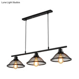 Industrial Mesh Pendant Light With 3 Black Lights For Living Room Or Island