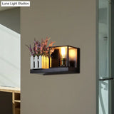 Industrial Metal Bedside Wall Sconce Light - Square Black Fixture With One