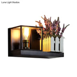 Industrial Metal Bedside Wall Sconce Light - Square Black Fixture With One