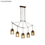 Industrial Metal Black Island Light Fixture With Mesh Bell Shades - 5/7-Head Hanging Ceiling Lamp
