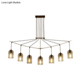 Industrial Metal Black Island Light Fixture With Mesh Bell Shades - 5/7-Head Hanging Ceiling Lamp