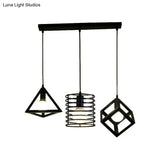 Industrial Metal Black Pendant Lamp With Wire Cage 3 Bulbs And Stylish Hanging Lighting For