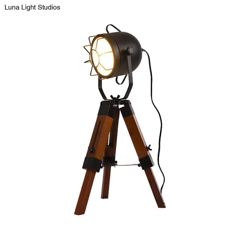 Industrial Metal Black Table Lamp With Cage - Dome Living Room Desk Light Fixture