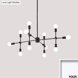 Industrial Metal Bulb Chandelier: Open Design 9/12 Lights Black/Brass Pendant Lighting For Dining