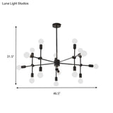 Industrial Metal Bulb Chandelier: Open Design 9/12 Lights Black/Brass Pendant Lighting For Dining