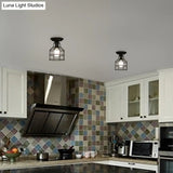 Industrial Metal Cage Flush Mount Ceiling Light In Black - Perfect For Living Rooms