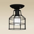 Industrial Metal Cage Flush Mount Ceiling Light In Black - Perfect For Living Rooms