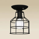 Industrial Metal Cage Flush Mount Ceiling Light In Black - Perfect For Living Rooms