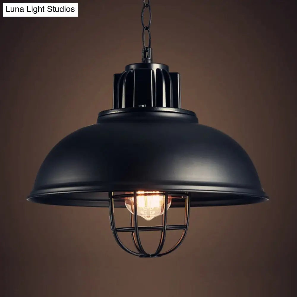 Industrial Metal Cage Shaded Black Pendant Light - Commercial Ceiling Lighting