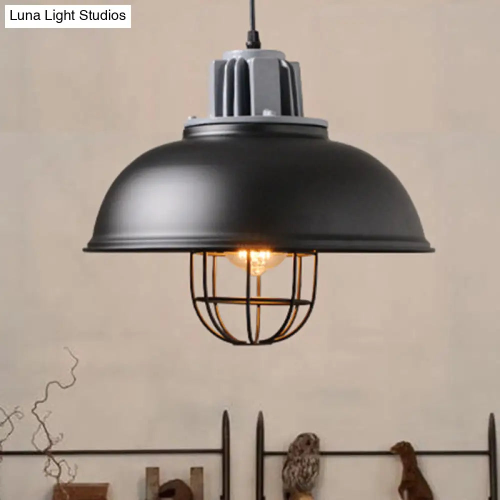 Industrial Metal Cage Shaded Black Pendant Light - Commercial Ceiling Lighting