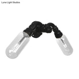 Industrial Metal Capsule Shade Wall Light Fixture With 2 Black Sconce Lamps And Pipe Design -
