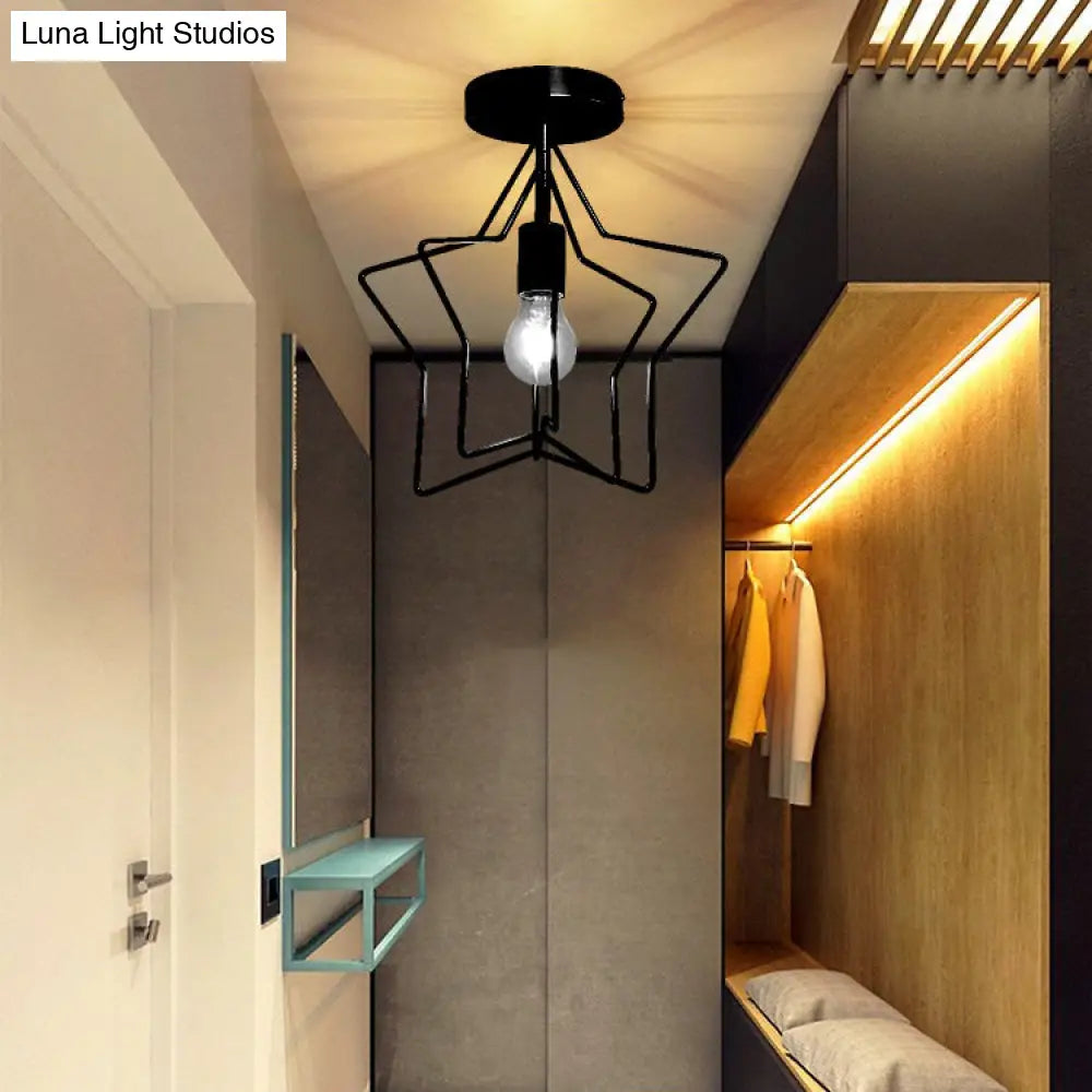 Industrial Metal Ceiling Mount Chandelier - 1 Light Semi Flush Fixture For Hallway