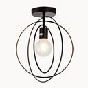 Industrial Metal Ceiling Mount Chandelier - 1 Light Semi Flush Fixture For Hallway Black / Circle