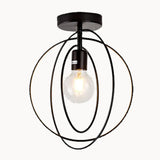 Industrial Metal Ceiling Mount Chandelier - 1 Light Semi Flush Fixture For Hallway Black / Circle
