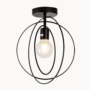 Industrial Metal Ceiling Mount Chandelier - 1 Light Semi Flush Fixture For Hallway Black / Circle