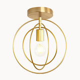 Industrial Metal Ceiling Mount Chandelier - 1 Light Semi Flush Fixture For Hallway Gold / Circle