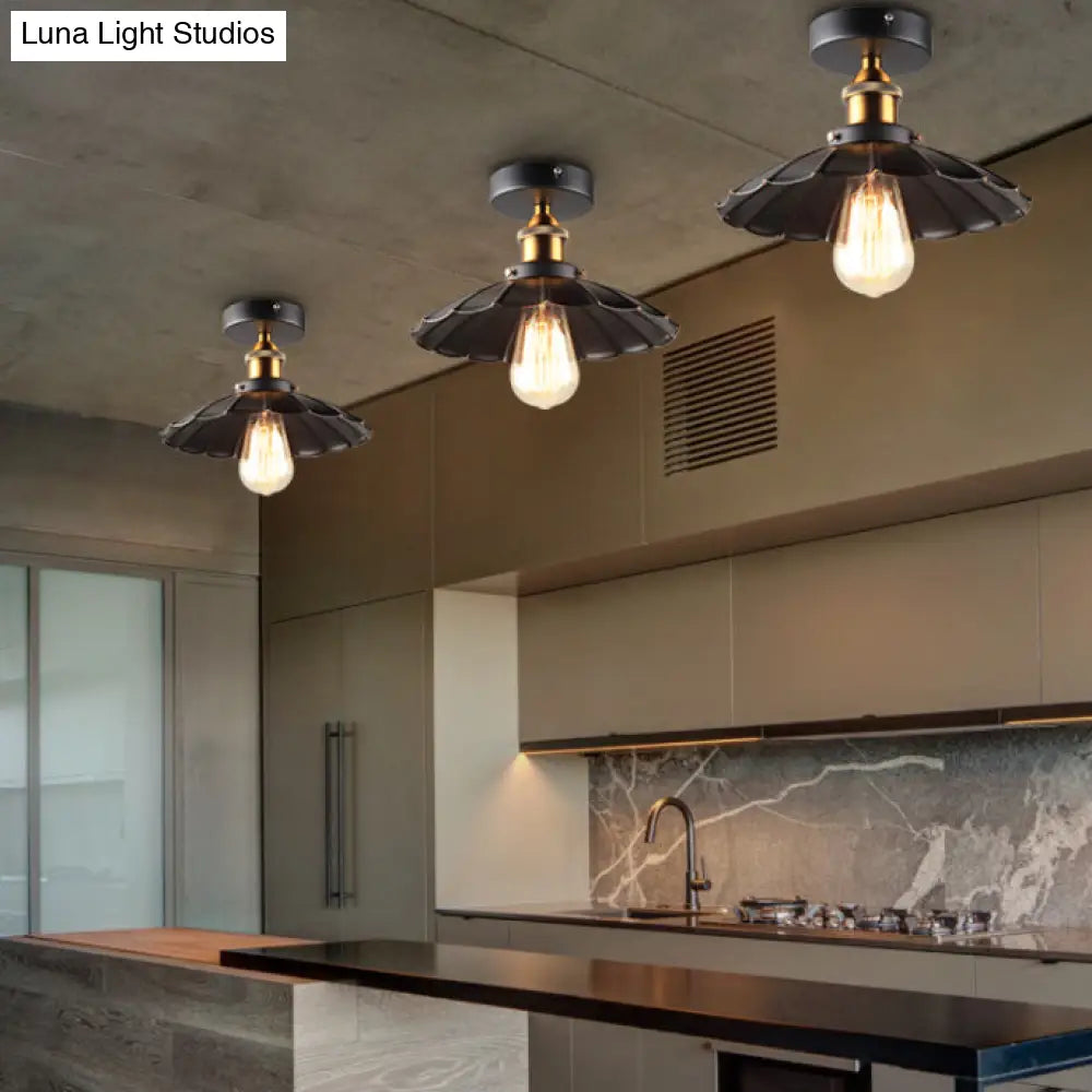 Industrial Metal Cone Ceiling Mount Light Fixture - Modern Black Finish For Restaurants And