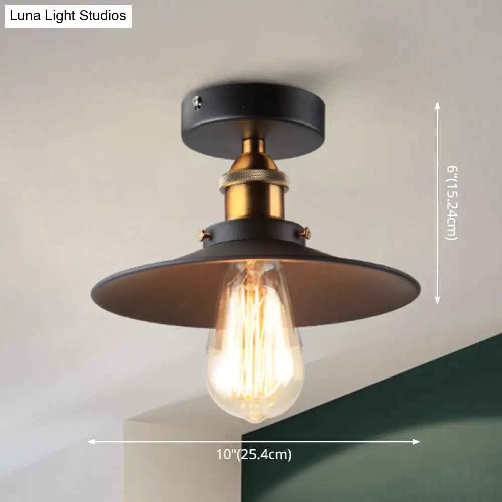 Industrial Metal Cone Ceiling Mount Light Fixture - Modern Black Finish For Restaurants And