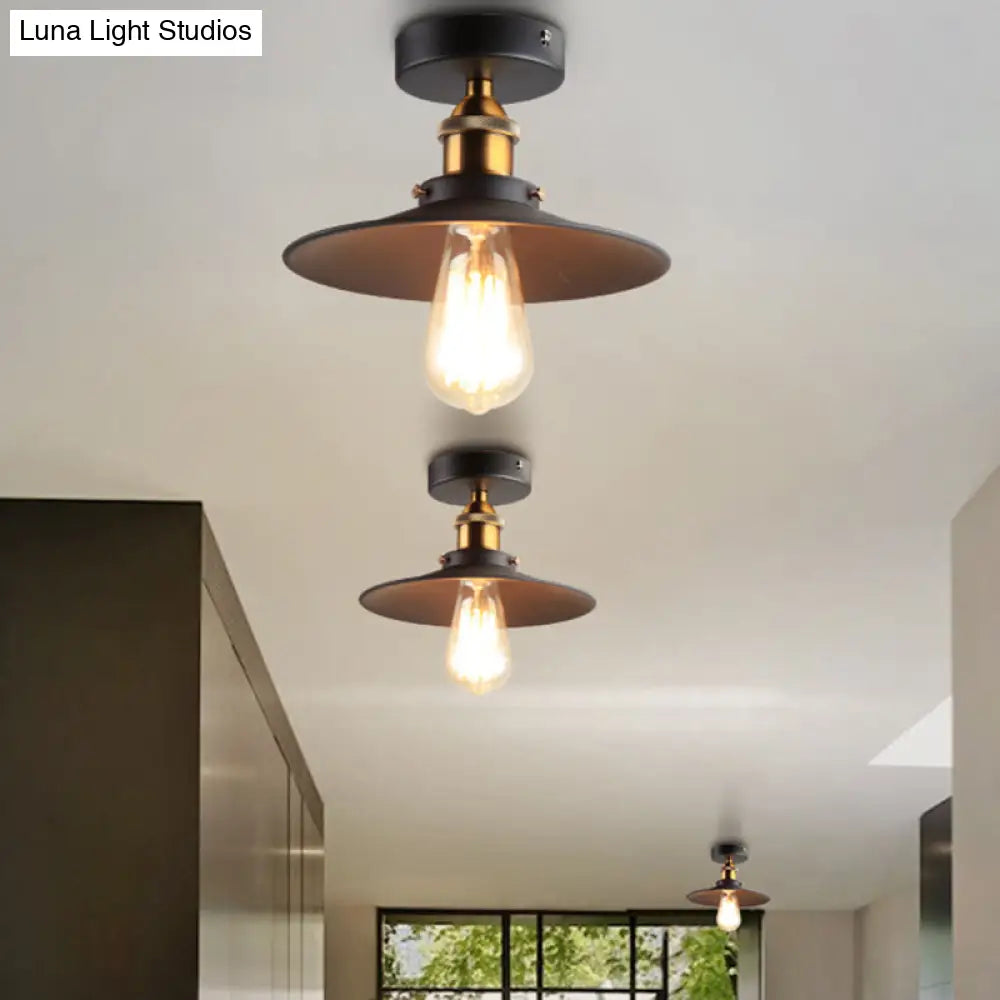 Industrial Metal Cone Ceiling Mount Light Fixture - Modern Black Finish For Restaurants And