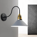 Industrial Metal Cone Pendant Light - Bronze/Black/White Hanging Lamp With Curved Arm Grey