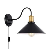 Industrial Metal Cone Wall Mount Light With Gooseneck - Black 1/2-Bulb Door Side Optional Plug 1 / A