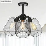 Industrial Metal Cylinder/Lantern Ceiling Light Fixture - 3 Heads Black