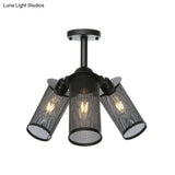 Industrial Metal Cylinder/Lantern Ceiling Light Fixture - 3 Heads Black