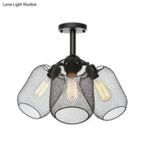 Industrial Metal Cylinder/Lantern Ceiling Light Fixture - 3 Heads Black
