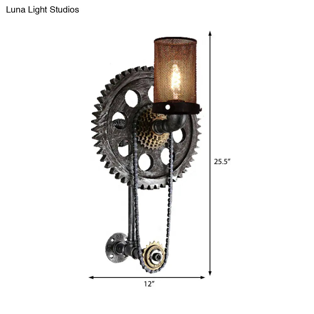 Industrial Metal Cylinder Wall Light: Vintage 1-Light Sconce Lamp With Antique Silver Finish And