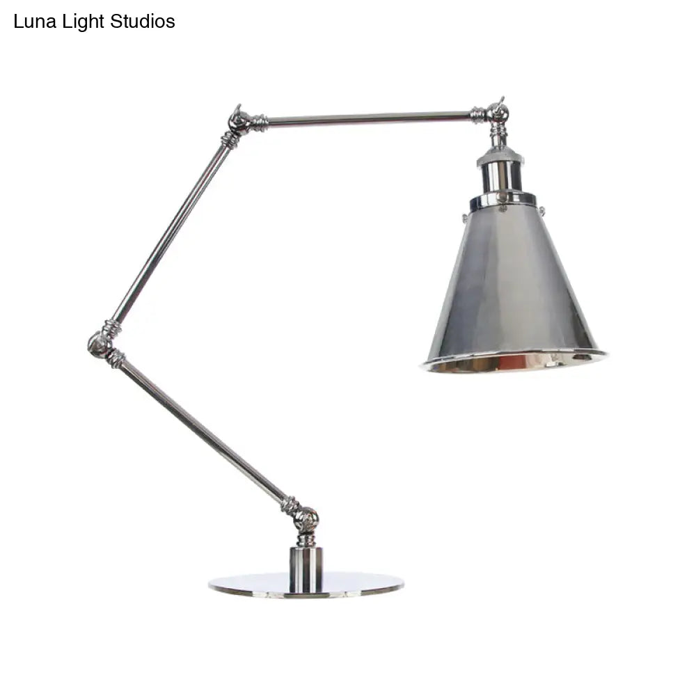 Industrial Metal Desk Light With Adjustable Arm And Chrome Finish For Study Rooms