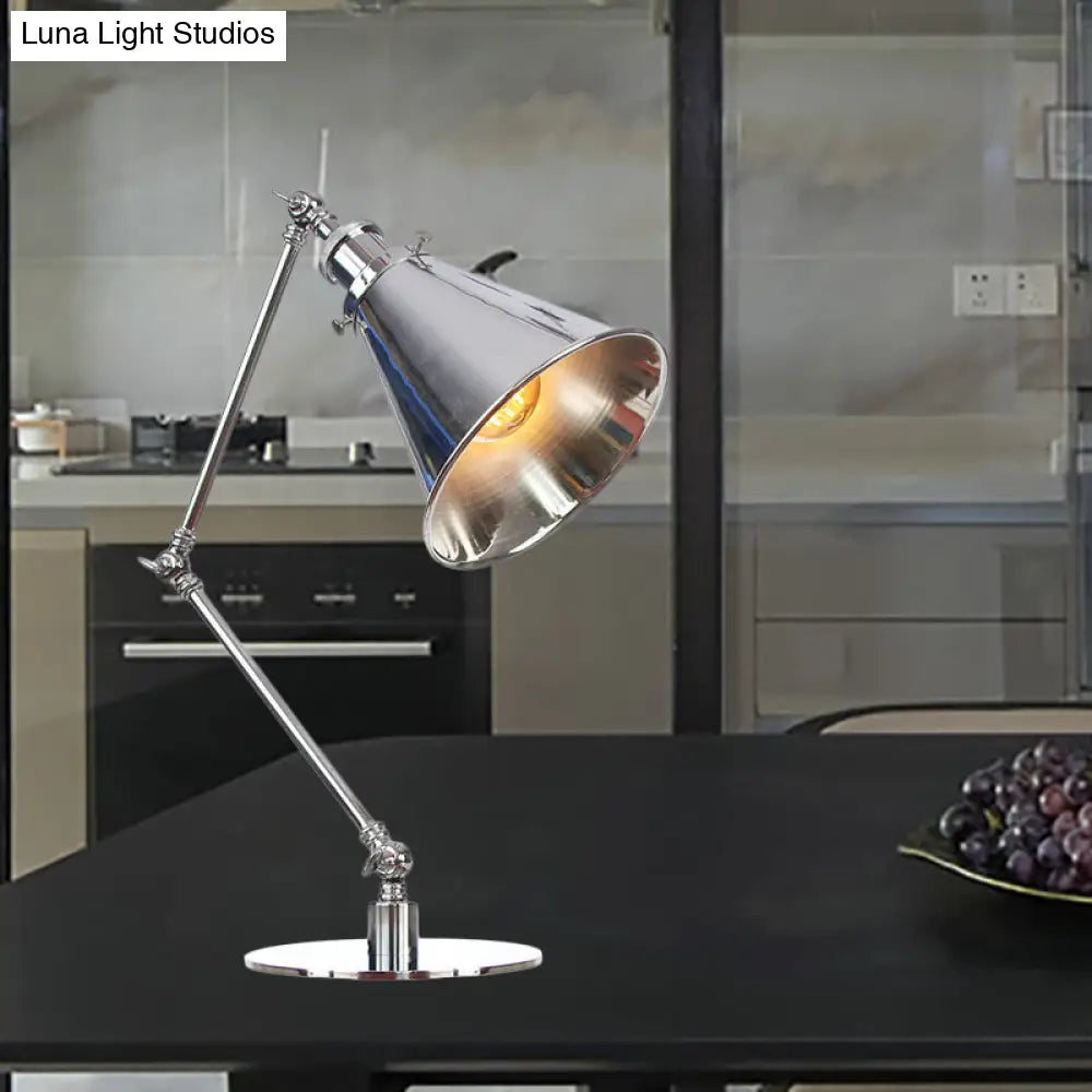 Industrial Metal Desk Light With Adjustable Arm And Chrome Finish For Study Rooms