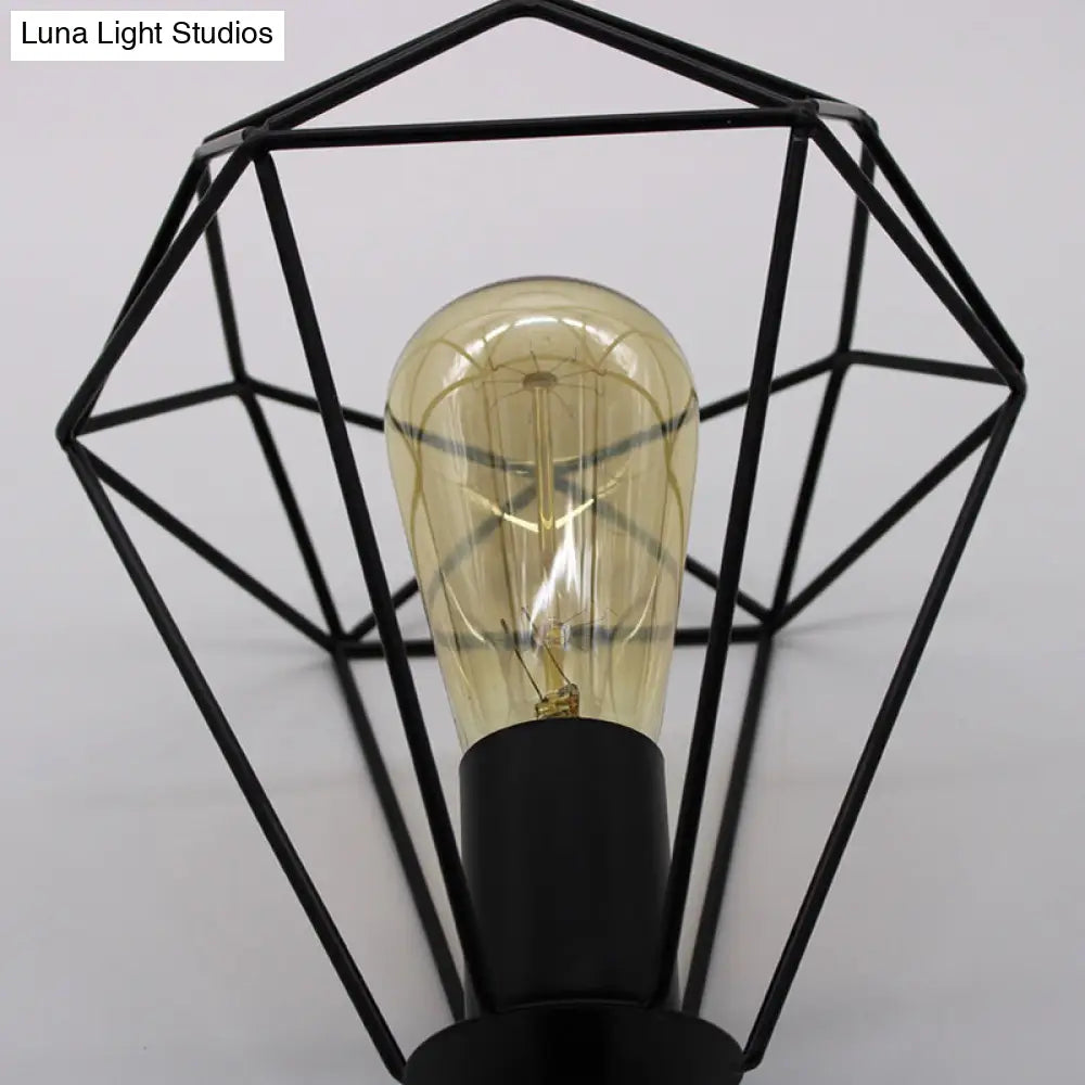 Industrial Metal Diamond Cage Pendant Light - 3 Lights Ideal For Restaurants