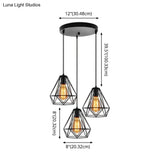 Industrial Metal Diamond Cage Pendant Light - 3 Lights Ideal For Restaurants